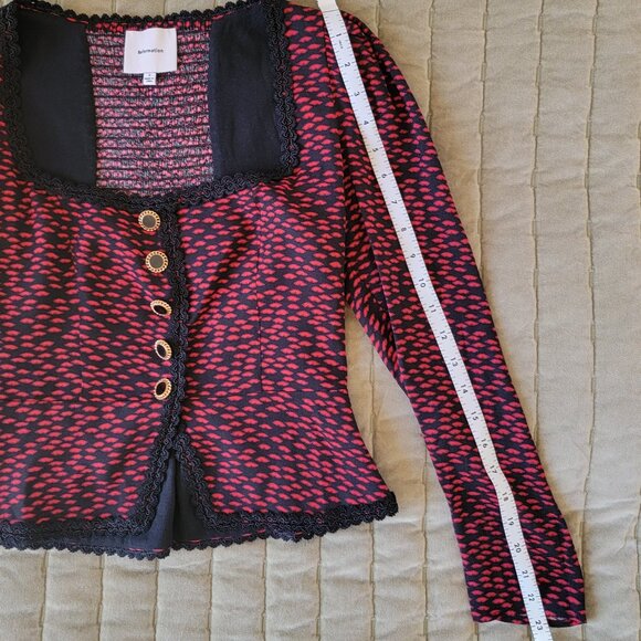 Reformation Nikky Top Blouse - French Kiss Red Black Size 2 - Picture 11 of 12